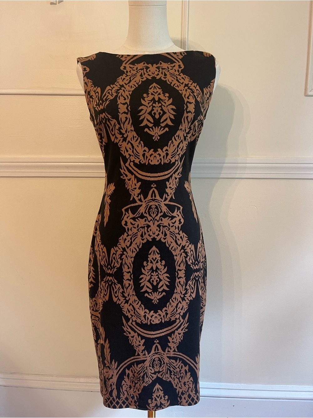 Cache Black and Brown Baroque Sheath Dress
